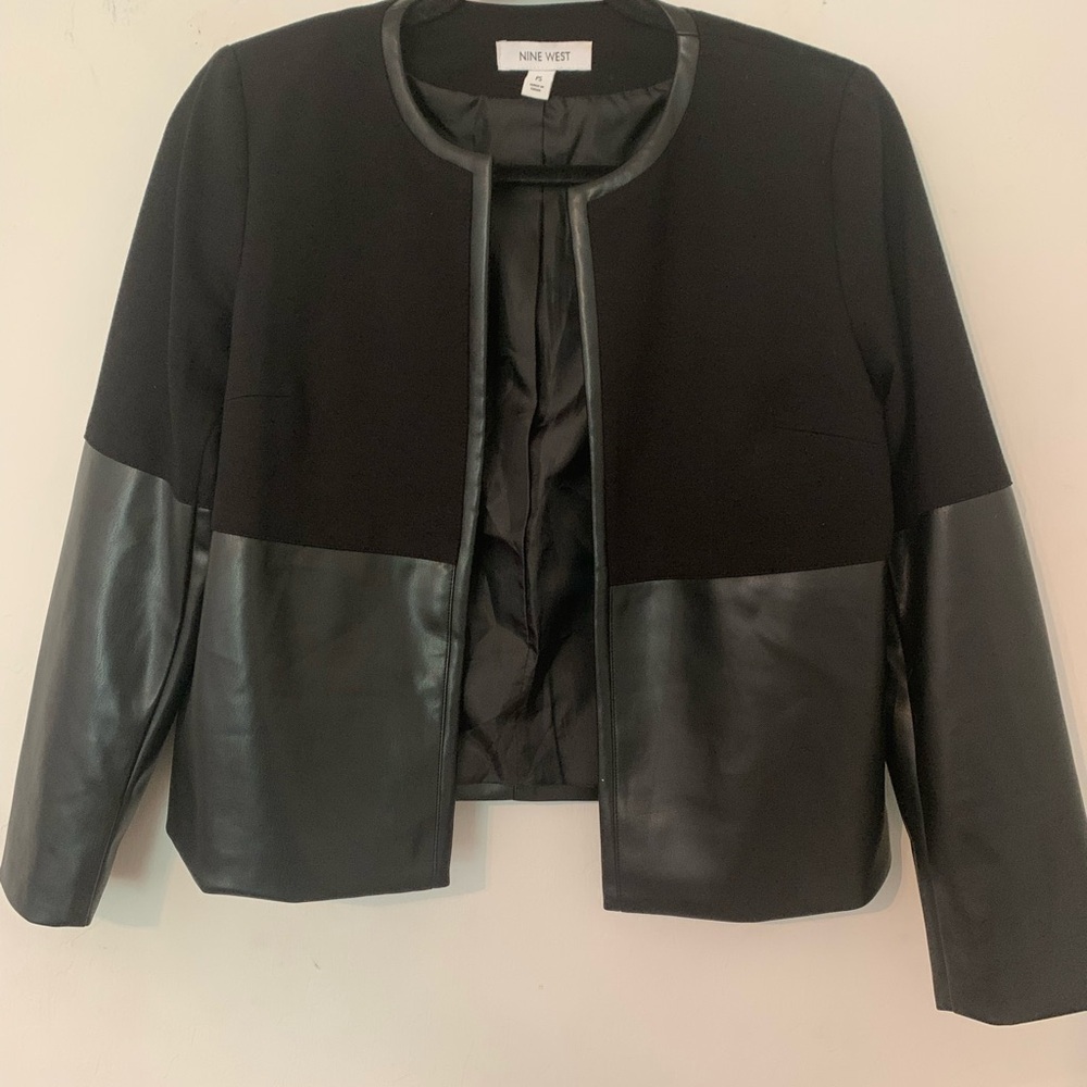 Nine West Faux Leather Open Jacket Blazer Petite S Trim Soft Supple Western